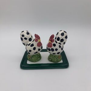 Vtg. Style-Eyes Baum Bros. 3 Piece Red Cheek Rooster Salt & pepper Shakers